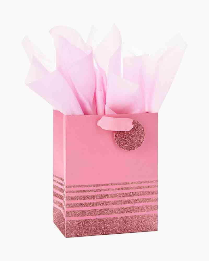 Hallmark Gift Bag With Tissue Paper, Pink Stripes Medium