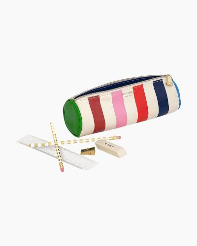 Kate Spade New York Adventure Stripe Pencil Case with Supplies