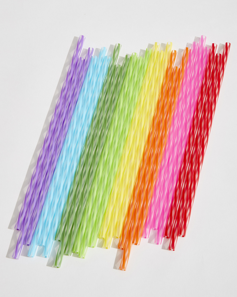 Set of 24 Kikkerland Rainbow Reusable 11" Plastic Straws 