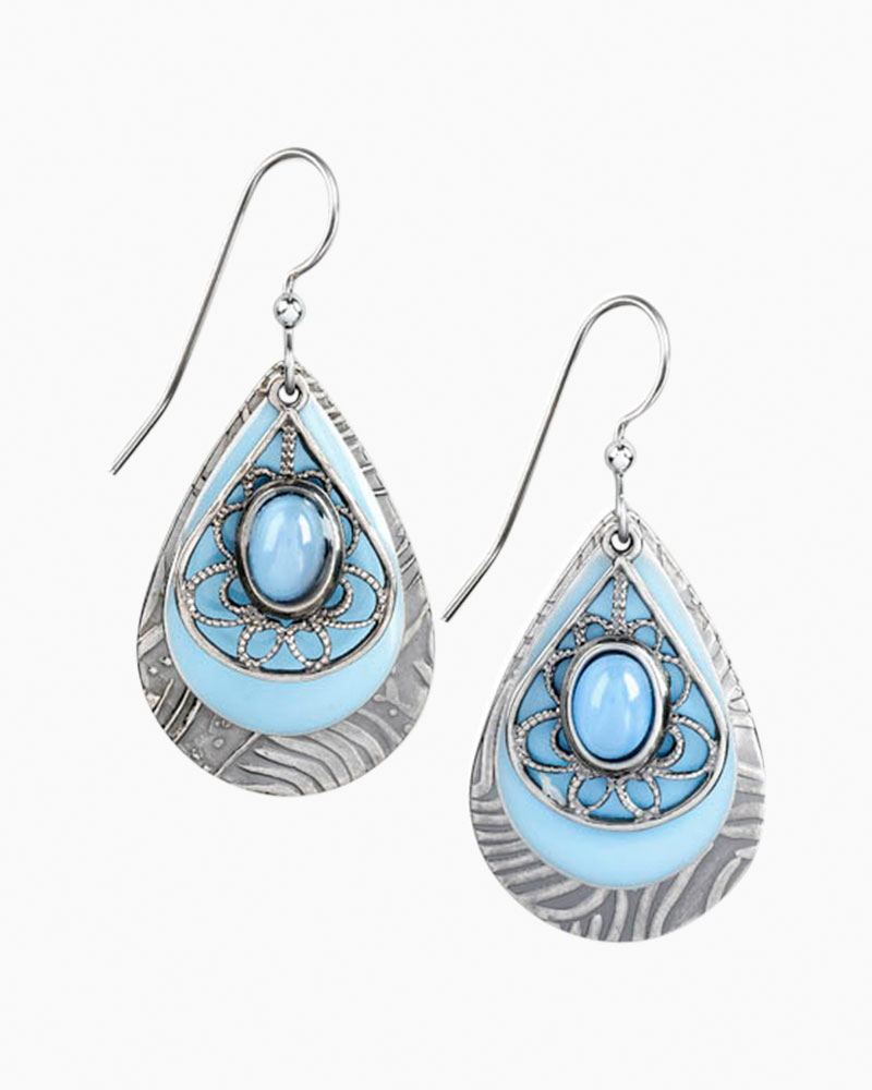 Silver Forest Layered Blue Stone Teardrop Earrings | The Paper Store