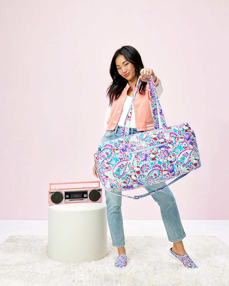 Large Travel Duffel Bag in Hello Kitty Paisley