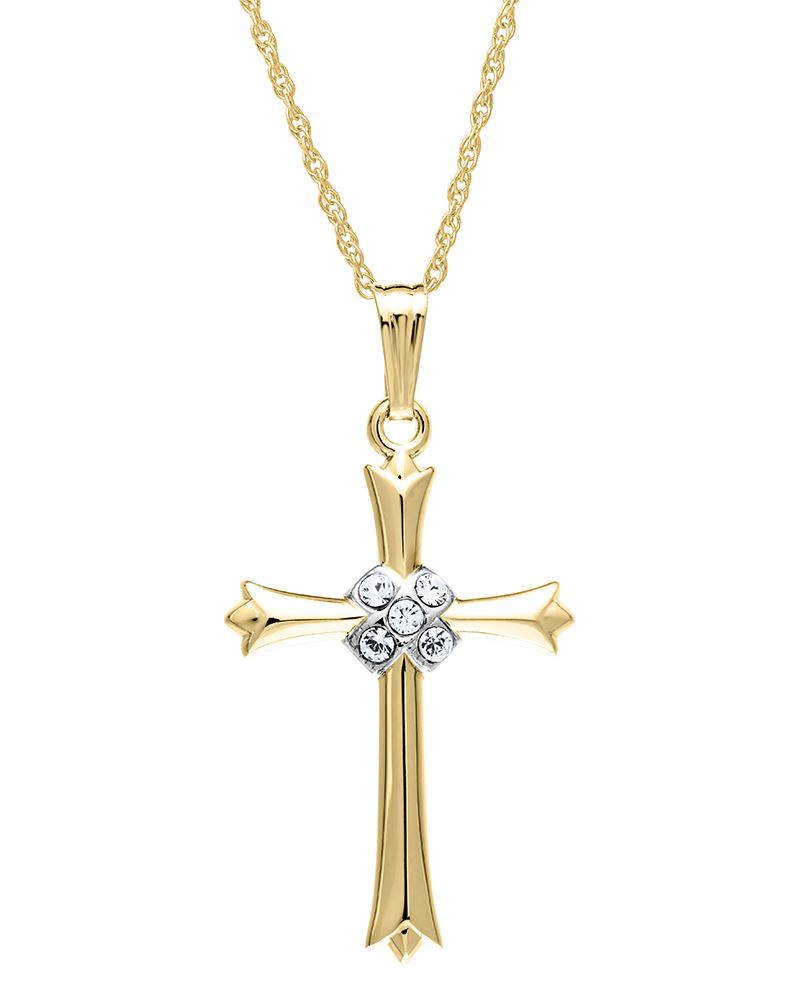 Two Tone Cross Necklace - Sterling Silver Pendant on Cross 18