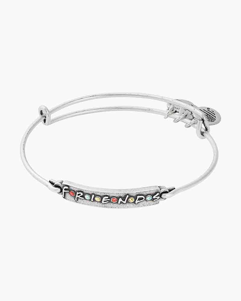 Alex And Ani Friends Logo Bar Expandable Wire Bangle In Rafaelian Silver Finish The Paper Store