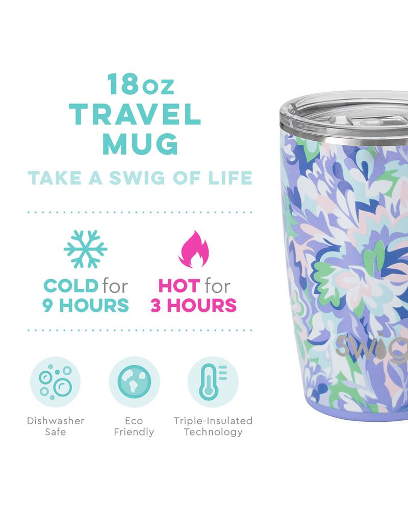 Swig Life 22oz Tall Travel Mug with Handle and Lid, Cup Holder Friendly, Dishwasher  Safe, Stainless Steel, Triple Insulated Coffee Mug Tumbler (Water Lily) 