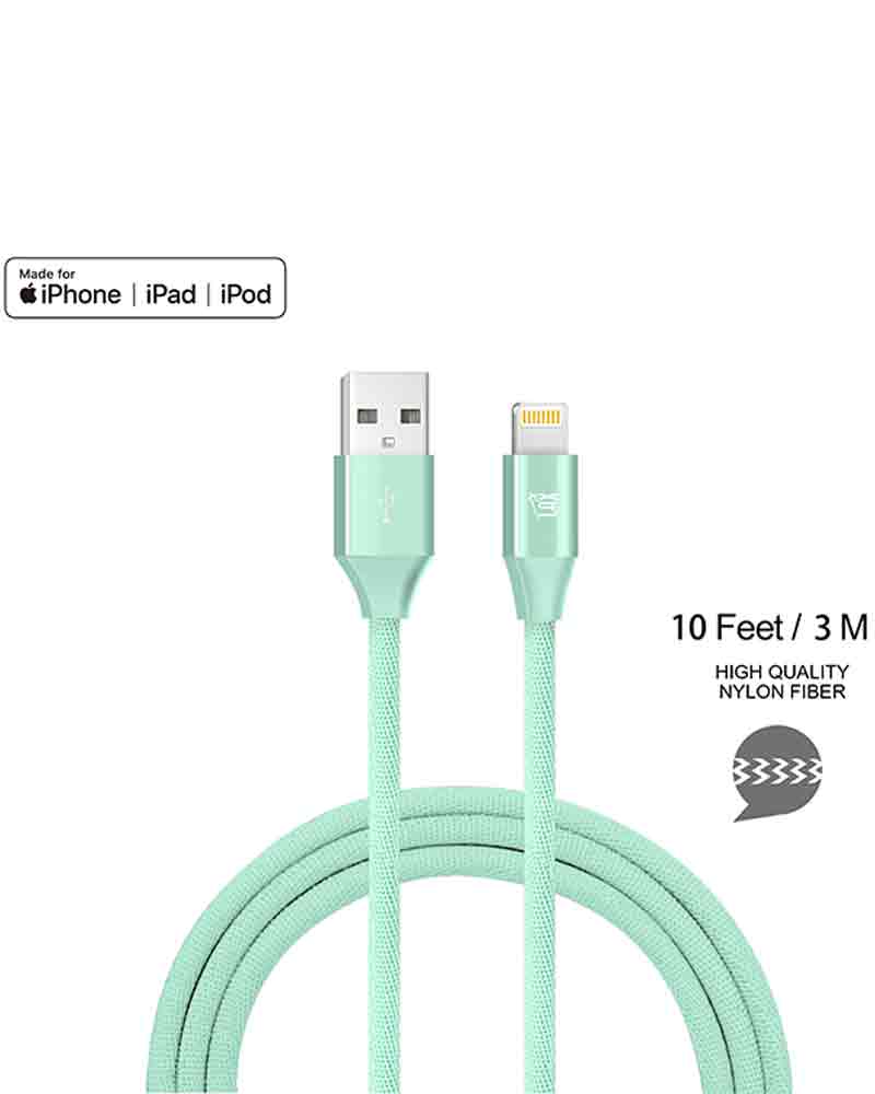 LAX Aqua Braided Charging Cable for Apple Devices (10 ft.) | The Paper Store