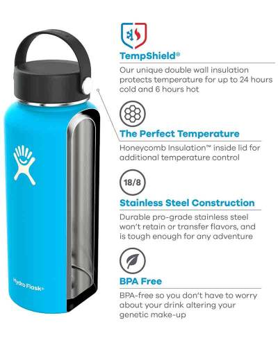 Nurich Water Bottle - Stainless Steel & Vacuum Insulated - Wide Mouth with Leak Proof Flex Cap - 18 oz, Black