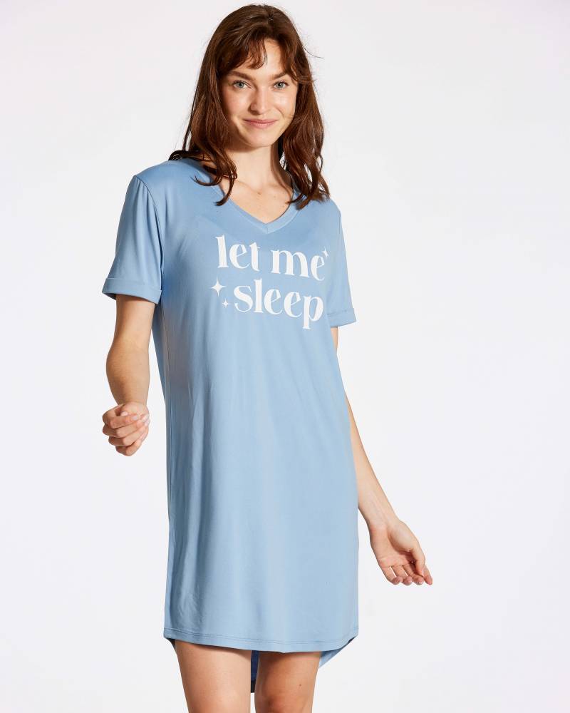 mia & tess Let Me Sleep Short Sleeve Pajama Dress in Blue