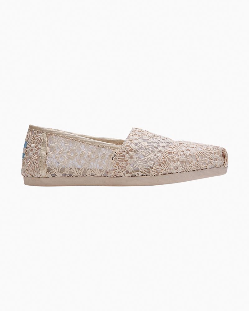 TOMS Slip-On Floral Lace Shoes in White 