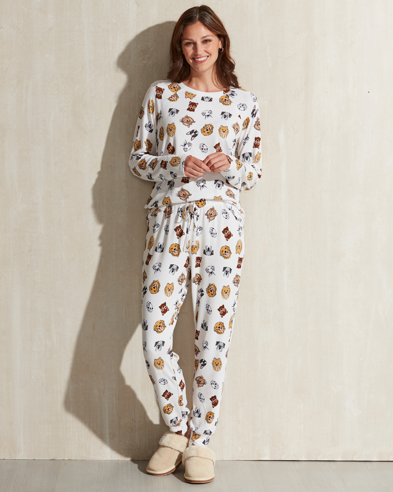 puppy vlotter Laag JJ Basics Ivory Dogs Long Sleeve Pajama Top and Pants Set | The Paper Store