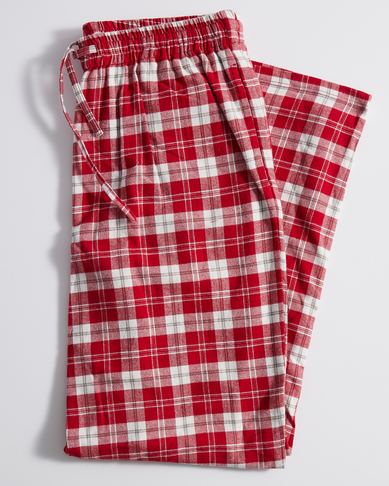 Merry Makers Men's Flannel Plaid Pajama Pants in Red and White
