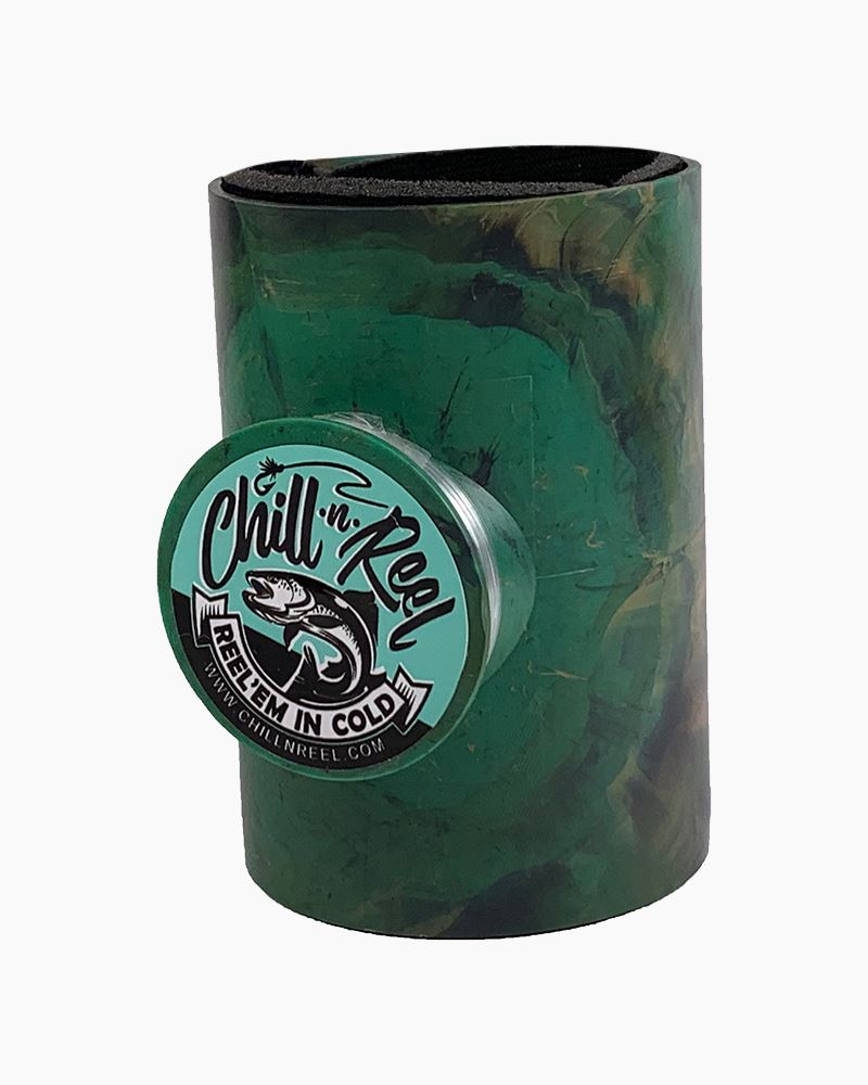 Chill-N-Reel Fishing Can Cooler with Hand Line Reel, Koozie Drink Holder